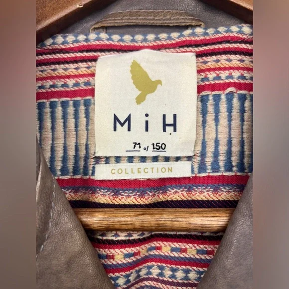 MiH Jeans Biker Jacket Denim Blue Leather Pistol Pocket MC1441LD Size Large - Picture 5 of 7